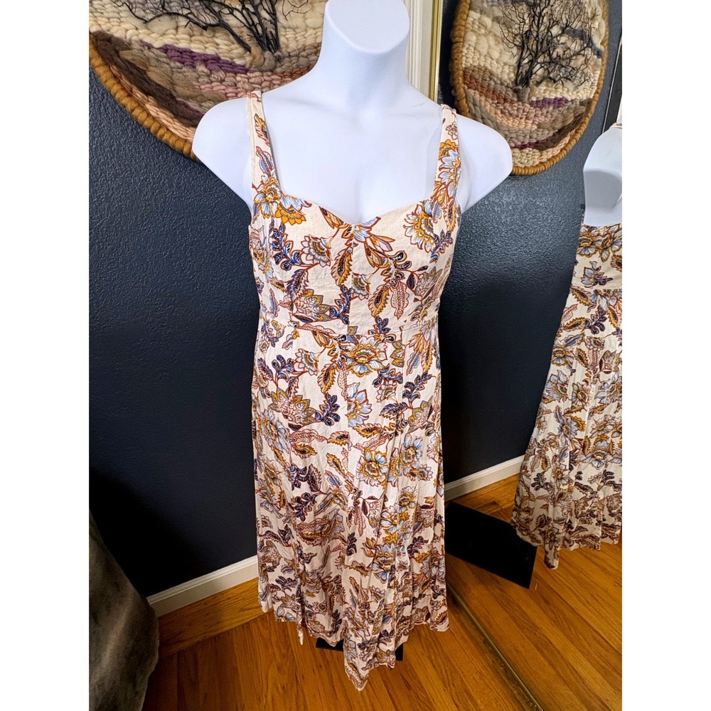 Old Navy Midi Dress Women M Ivory Floral Good Linen Blend Sleeveless